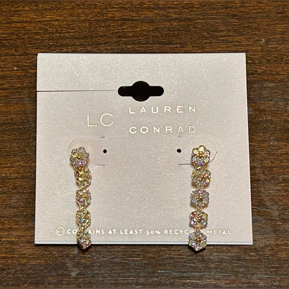 LC Lauren Conrad Crystal Flowers Drop Earrings. Brand New With Tags. - Picture 4 of 5